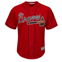 Load image into Gallery viewer, Ronald Acuña Jr. Atlanta Braves Majestic 2019 Alternate Official Cool Base Player Jersey Scarlet/Navy