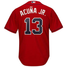 Load image into Gallery viewer, Ronald Acuña Jr. Atlanta Braves Majestic 2019 Alternate Official Cool Base Player Jersey Scarlet/Navy